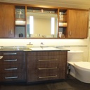 Walnut Veneer Bathroom Vanity with Soft Distressed Wash