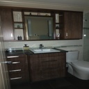 Walnut Veneer Bathroom Vanity with Soft Distressed Wash