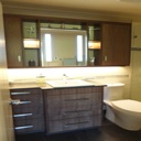 Walnut Veneer Bathroom Vanity with Soft Distressed Wash