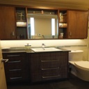 Walnut Veneer Bathroom Vanity with Soft Distressed Wash